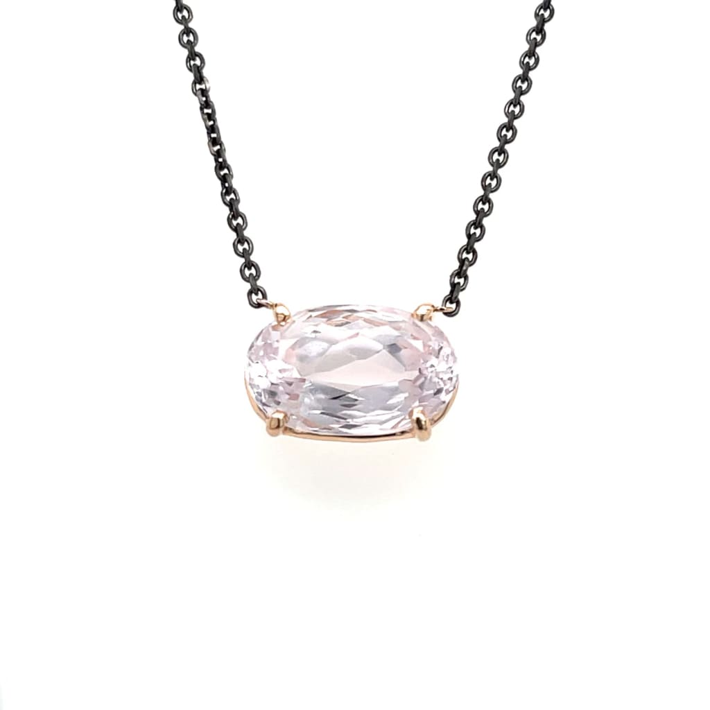Kunzite Necklace 14K Rose Gold with Steel Chain at Regard