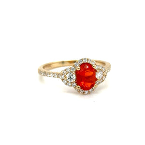 Mexican Fire Opal Ring in 14k Yellow Gold With Accent