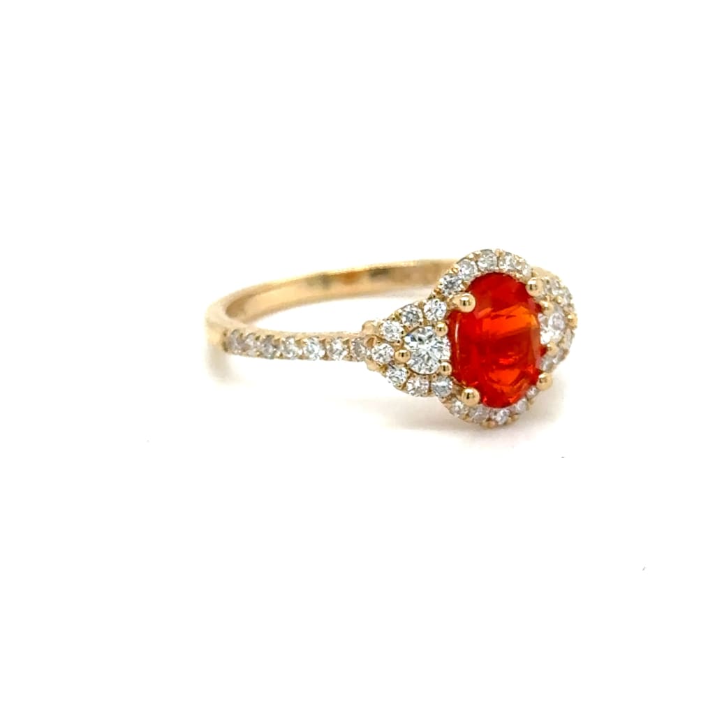 Mexican Fire Opal Ring in 14k Yellow Gold With Accent