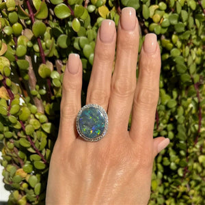 Platinum 15.41ct Oval Australian Lightning Ridge Black Opal