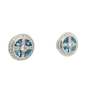 Platinum 2.03tcw Aquamarine & 1.16tcw Diamond Round Earrings