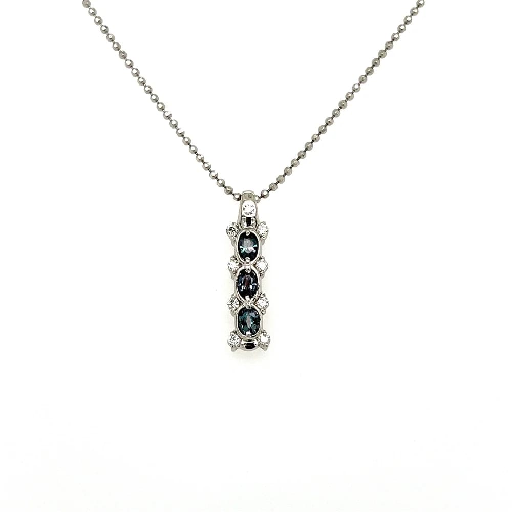 Platinum 3 Alexandrite & Diamond Drop Pendant Necklace 6.4g