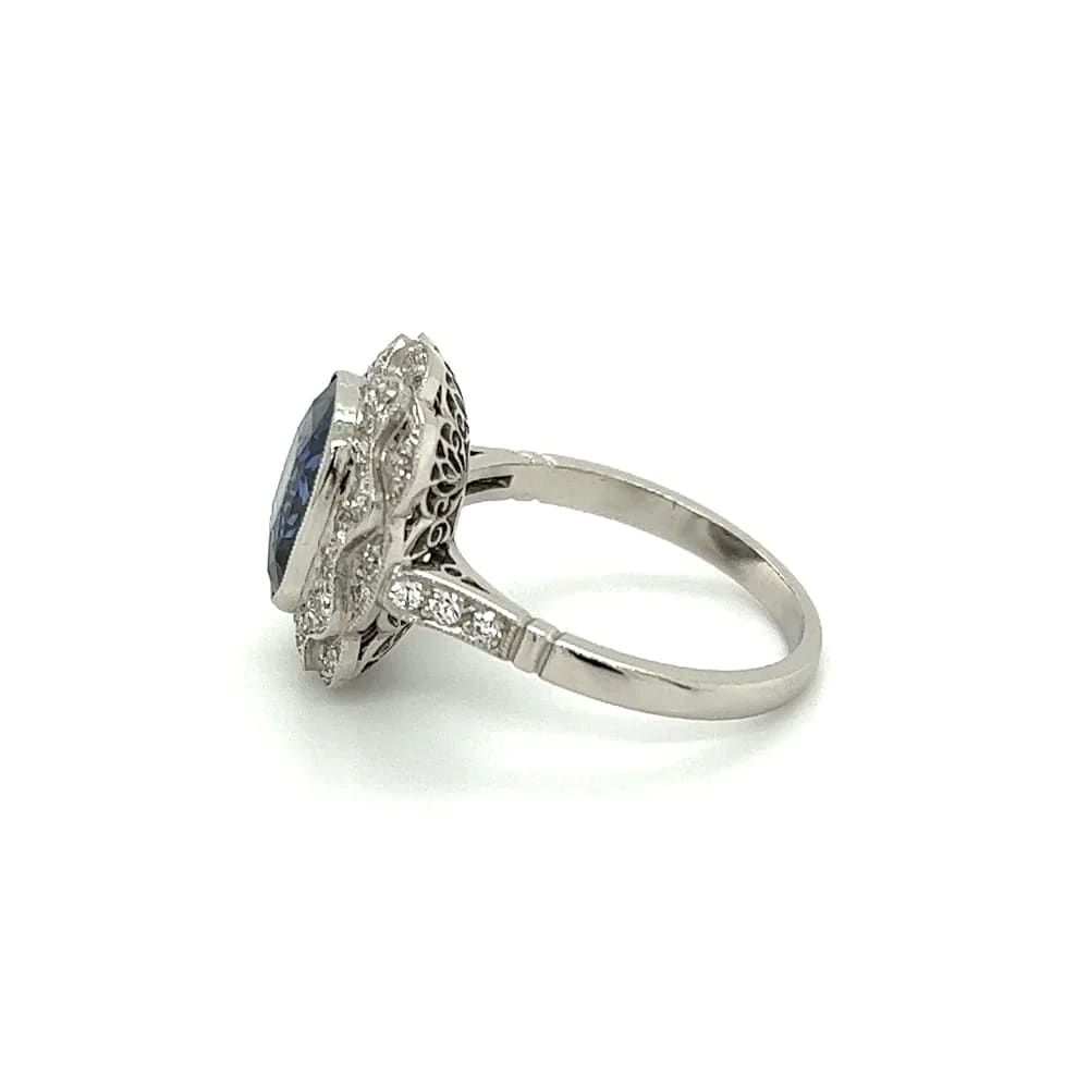 Platinum 4.04ct NO HEAT Cushion Sapphire &.60tcw Diamond