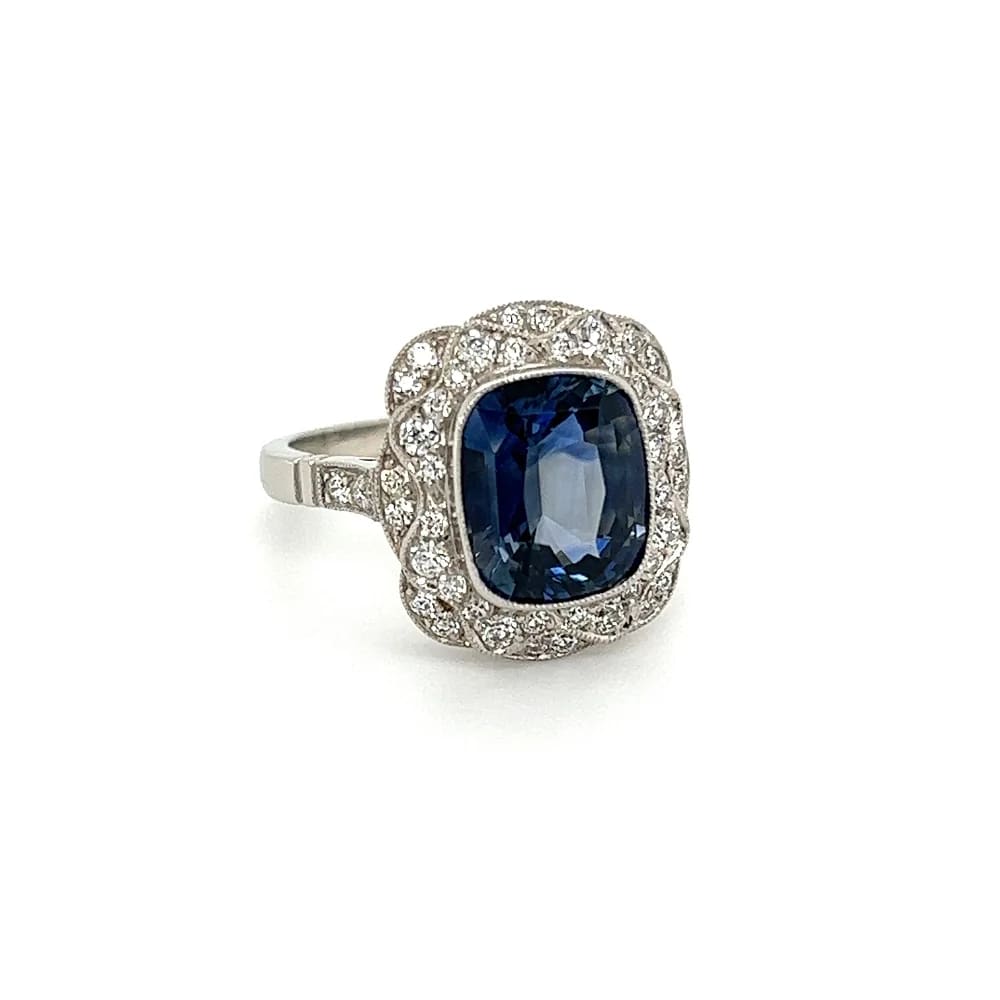 Platinum 4.04ct NO HEAT Cushion Sapphire &.60tcw Diamond