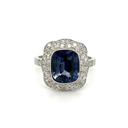 Platinum 4.04ct NO HEAT Cushion Sapphire &.60tcw Diamond