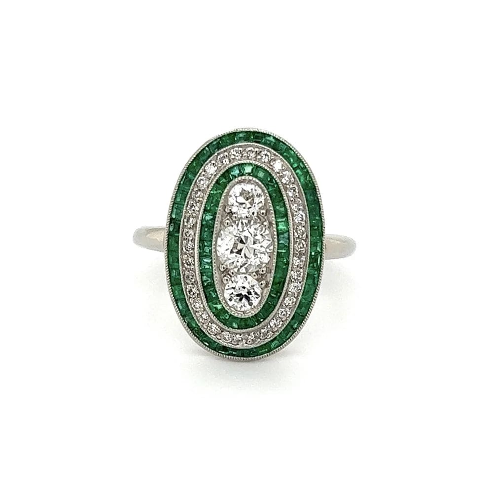 Platinum.41ct OEC Diamond Emerald & Diamond Oval Shape Ring