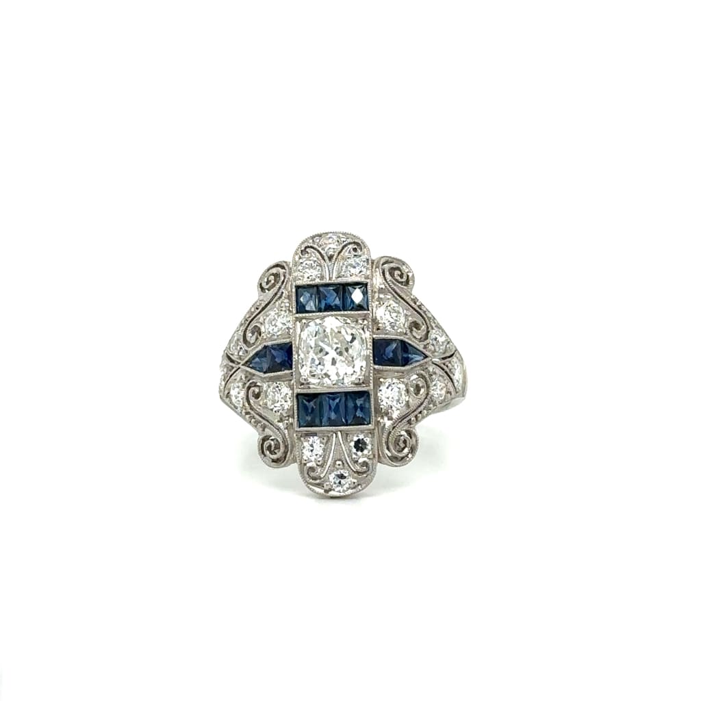 Platinum Antique Diamond and Sapphire Ring at Regard Jewelry