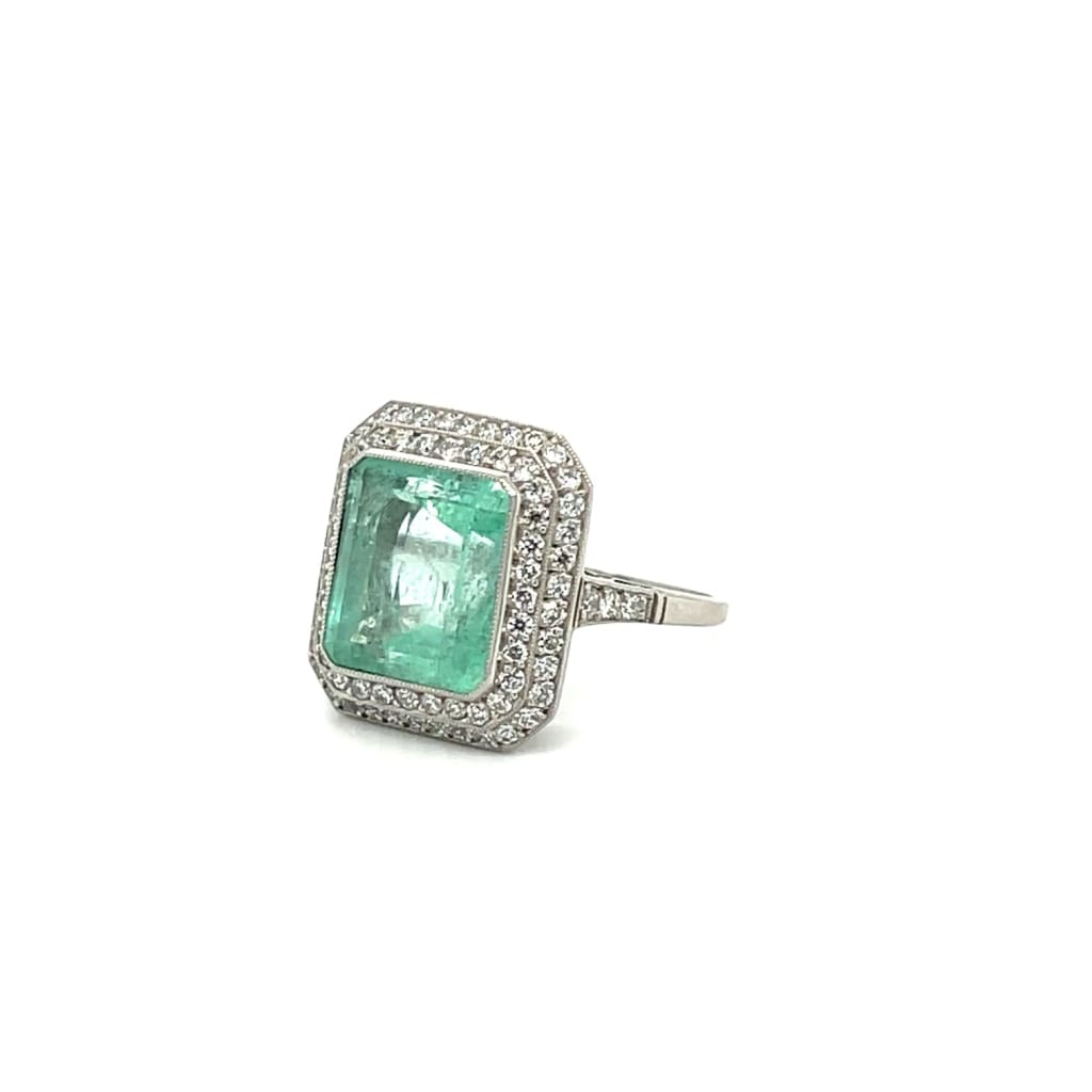 Platinum Art Deco Emerald and Diamond Ring at Regard Jewelry