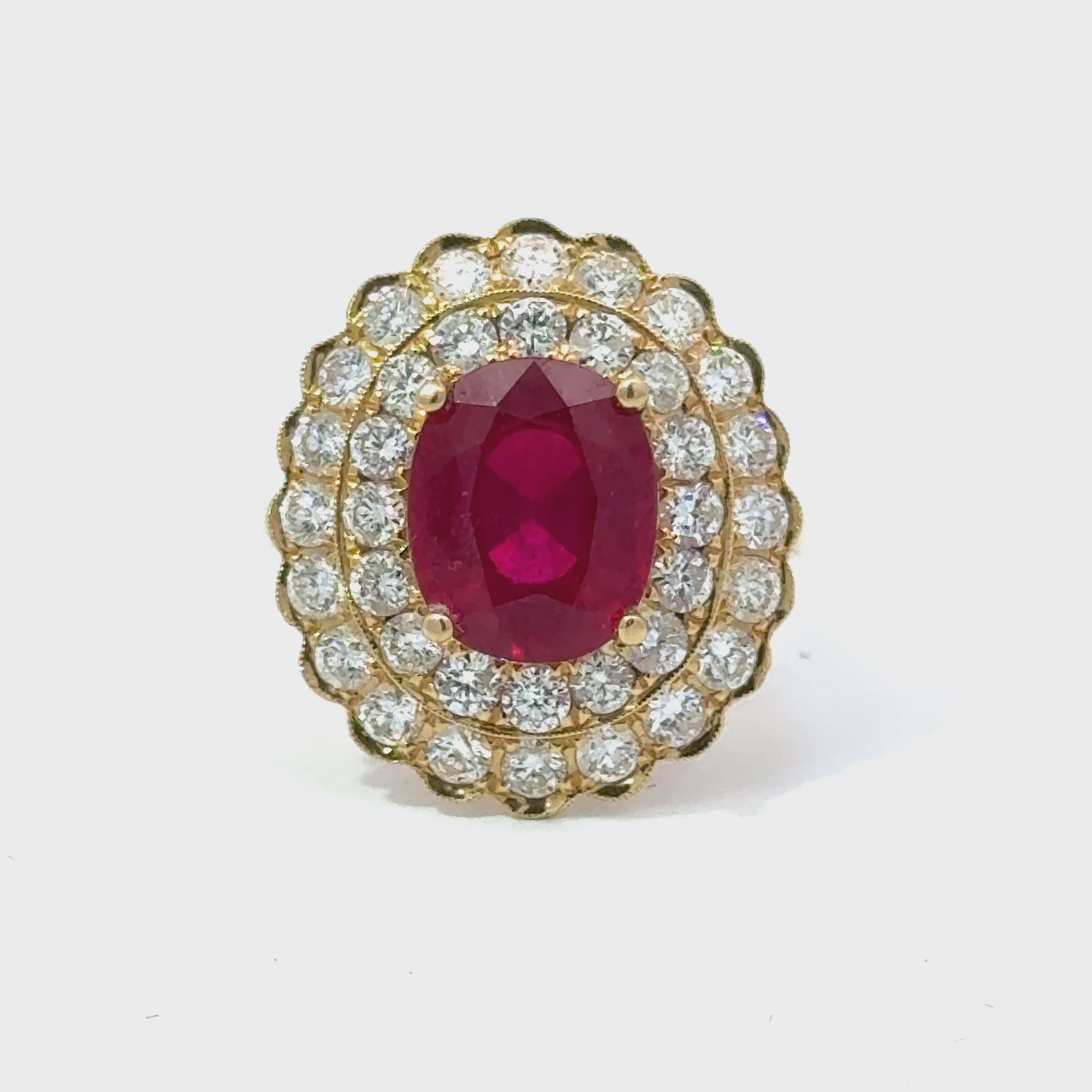 4.8 CT Natural Ruby With Double Diamond Halo in 18k Yellow Ring Regard Jewelry AustinTexas