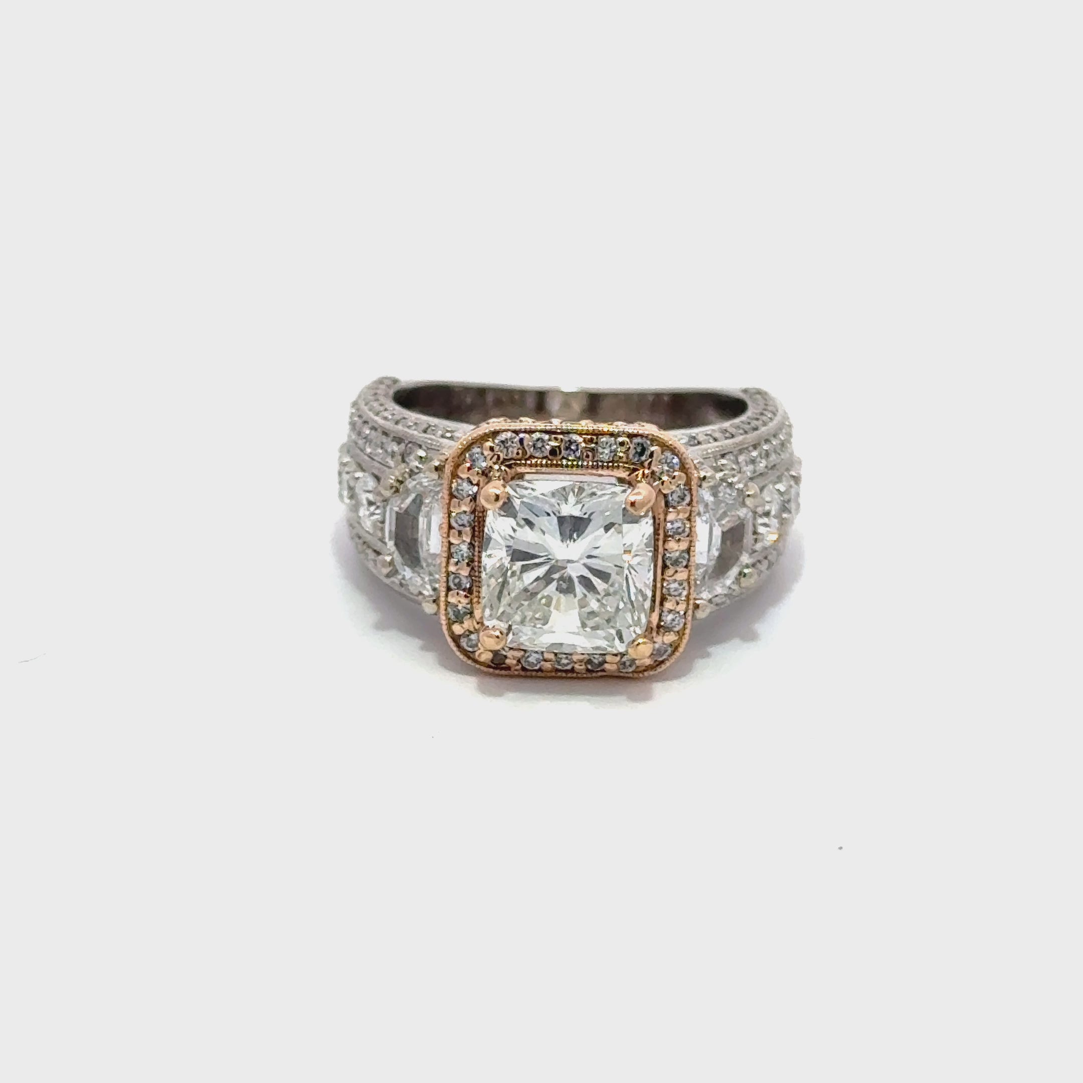 3.01 ct Princess Cut Diamond Engagement Ring 14k Rose and White Gold.