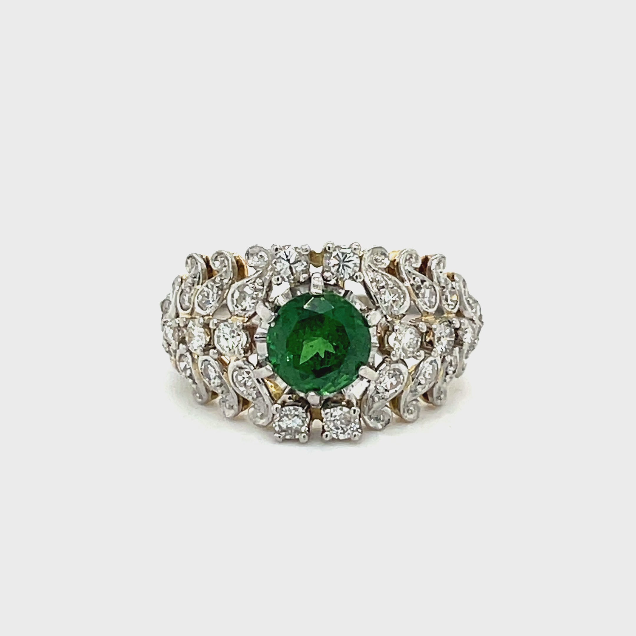 Edwardian Ring 1.64ct Tsavorite Garnet .80ct Diamonds Platinum over 18KY Antique (Circa 1900s) at Regard Jewelry in Austin, Texas