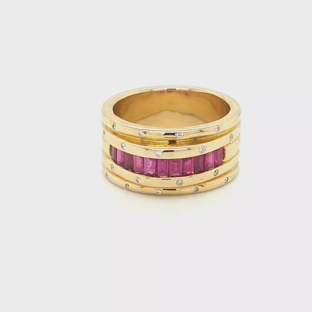Gold Ring With Diamonds And Red Gemstones