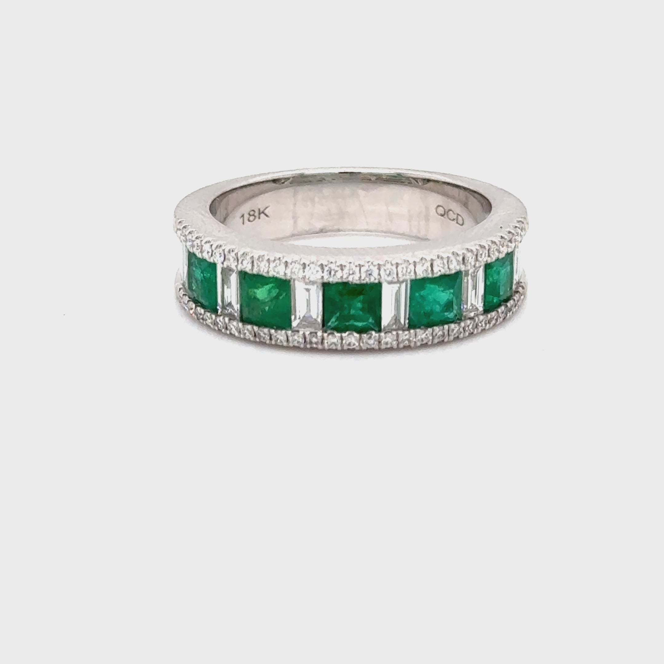 Emerald and Diamond band in 18k White Gold at Regard Jewelry in Austin, Texas