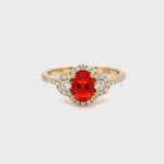 Load and play video in Gallery viewer, Mexican Fire Opal Ring in 14k Yellow Gold With Accent Diamonds at Regard Jewelry in Austin, Texas
