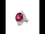 Load and play video in Gallery viewer, Estate Platinum Oval Rubellite Tourmaline and Diamond Ring at Regard Jewelry in Austin, Texas
