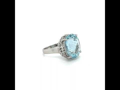 Estate Platinum Oval Aquamarine and Diamond Ring at Regard Jewelry in Austin, Texas