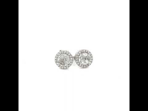 White Sapphire with Diamond Halo Earrings at Regard Jewelry in Austin, Texas