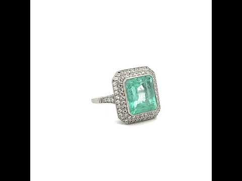 Platinum Art Deco Emerald and Diamond Ring at Regard Jewelry in Austin, Texas