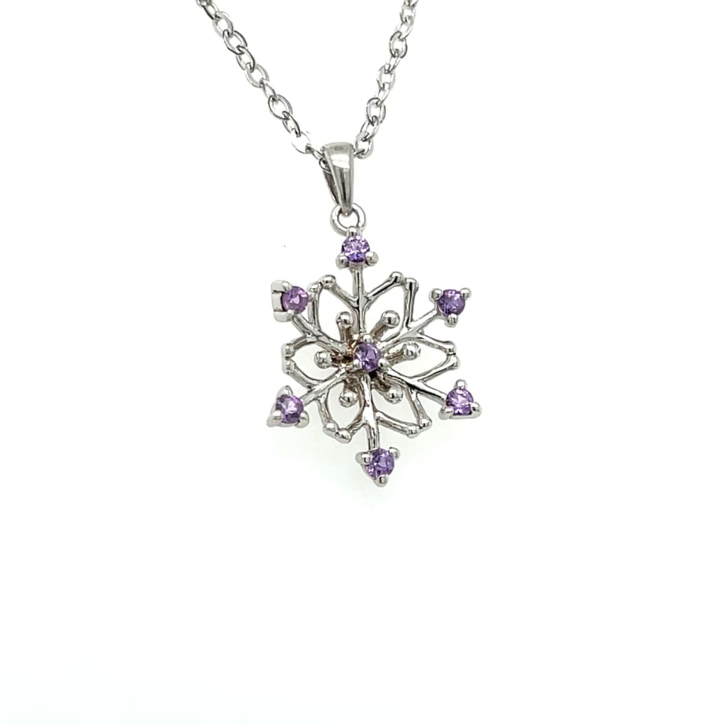 Purple Sapphire Snowflake Pendant on Chain with Diamonds