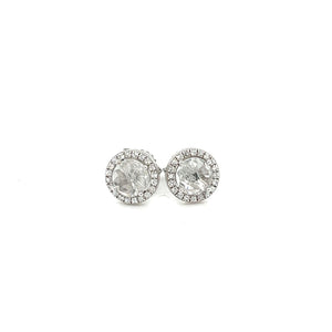 White Sapphire with Diamond Halo Earrings at Regard Jewelry