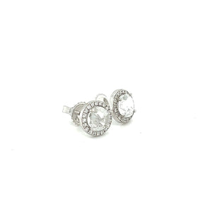 White Sapphire with Diamond Halo Earrings at Regard Jewelry