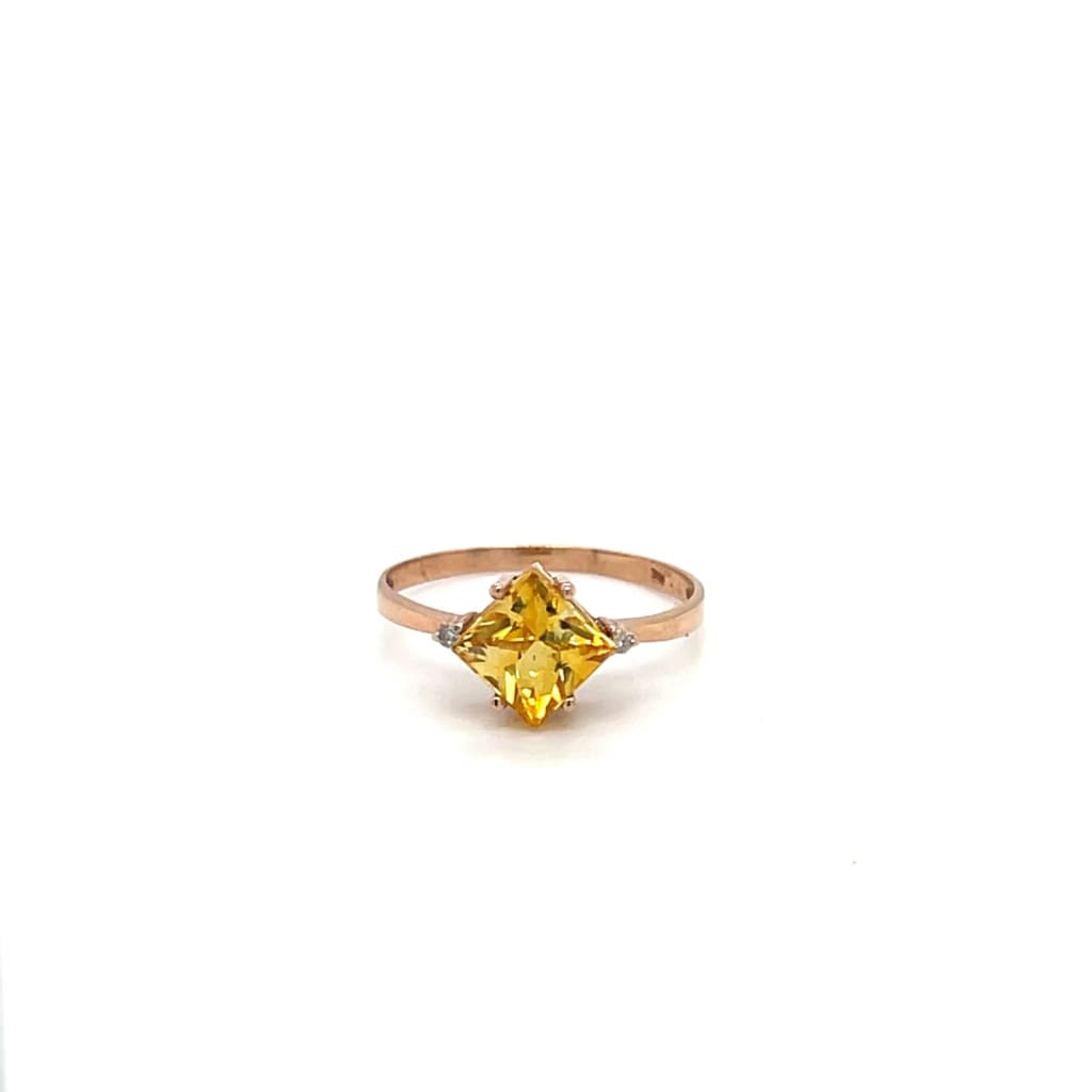 Yellow Sapphire Ring with Diamonds set in 14k Rose Gold at