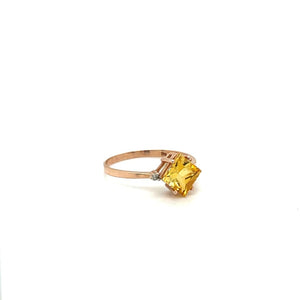 Yellow Sapphire Ring with Diamonds set in 14k Rose Gold at
