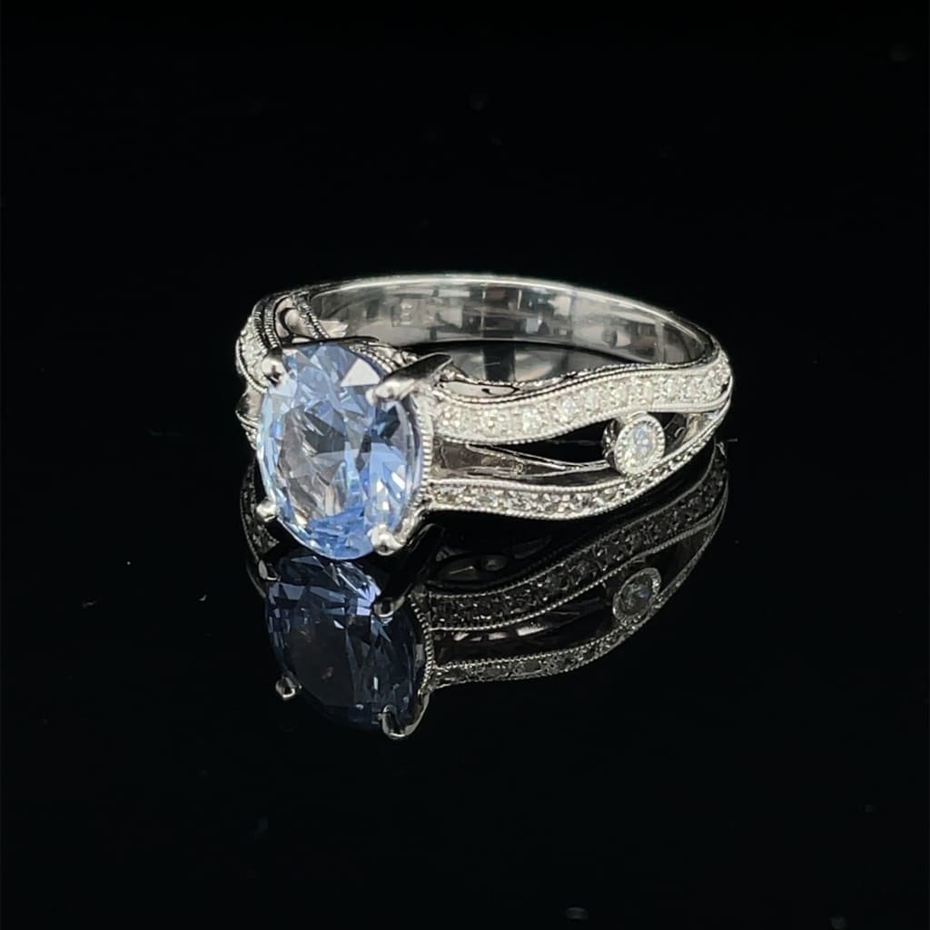 1.28 ct Sapphire Set in 18 K White Gold Ring With .33 cttw Accent Diamonds at Regard Jewelry in Austin, Texas  Regard Jewelry
