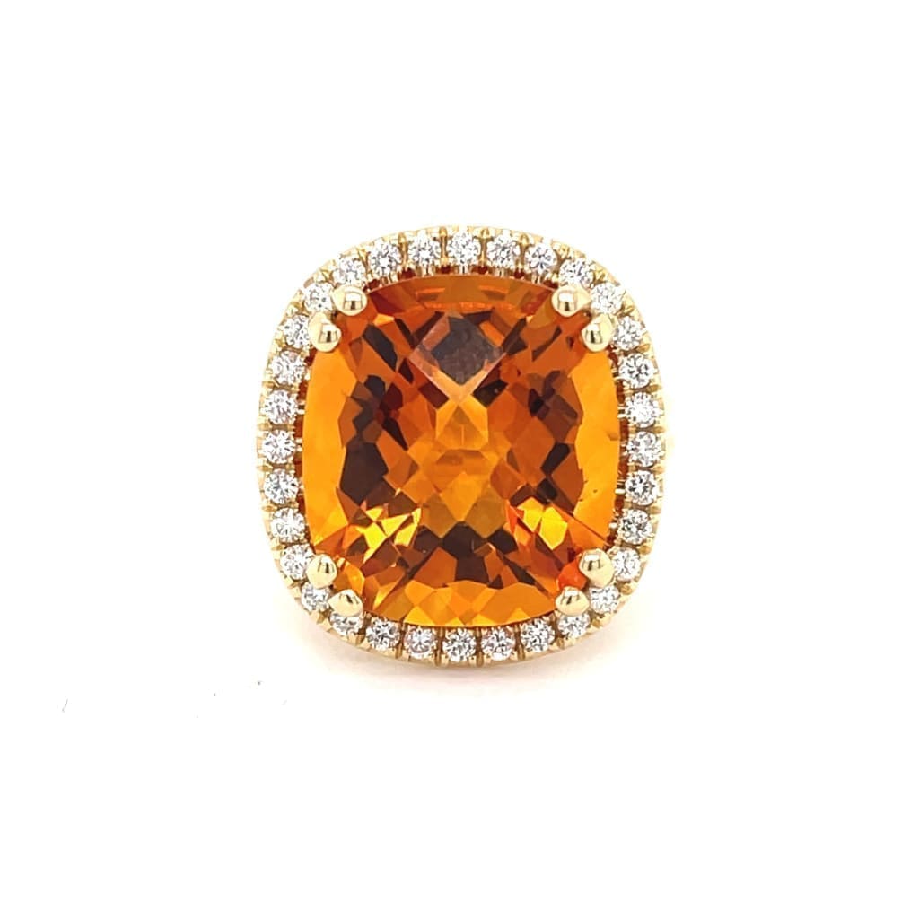 10 CT TOP QUALITY CITRINE WITH IDEAL CUT ACCENT DIAMONDS SET IN A 14 KARAT YELLOW GOLD RING AT - Regard Jewelry