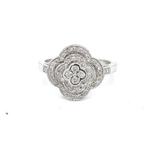 14 Karat White Gold Clover Ring with Diamonds at Regard Jewelry in Austin, Texas - Regard Jewelry