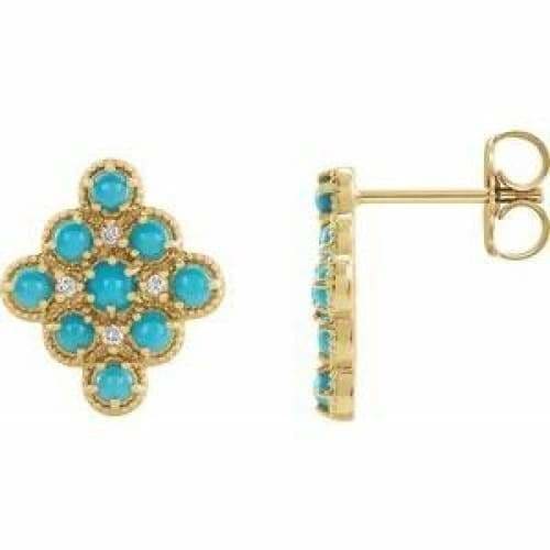 14K Gold Turquoise & .03 CTW Diamond Geometric Earrings at Regard Jewelry in Austin, Texas - Regard Jewelry