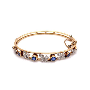 14K Rose Gold Victorian Bangle 1.20tcw Sapphire & .25tcw diamonds, 14.1g at Regard Jewelry in - Regard Jewelry