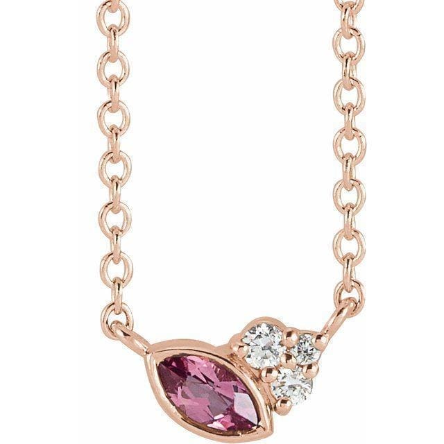 14K Rose Pink Tourmaline & .03 CTW Diamond 16" Necklace at Regard Jewelry in Austin, Texas - Regard Jewelry