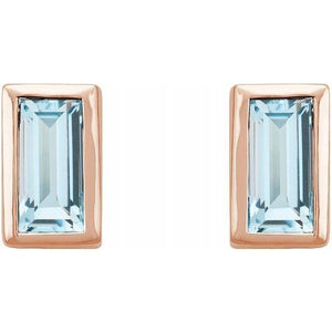 14K Rose Sky Blue Topaz Bezel-Set Earrings at Regard Jewelry in Austin, Texas - Regard Jewelry