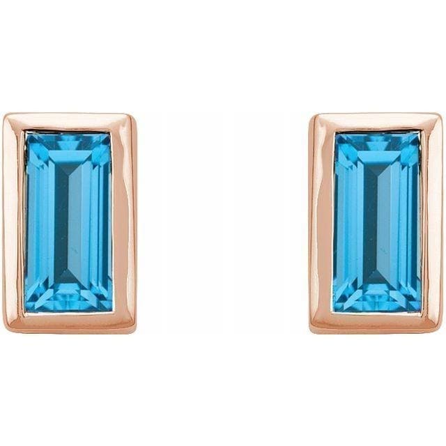 14K Rose Swiss Blue Topaz Bezel-Set Earrings at Regard Jewelry in Austin, Texas - Regard Jewelry