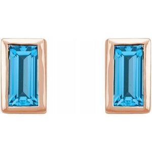 14K Rose Swiss Blue Topaz Bezel-Set Earrings at Regard Jewelry in Austin, Texas - Regard Jewelry