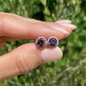 14K WG 2.22tcw Raspberry Zircon & .15tcw Diamond Halo Stud Earrings 2.6g at Regard Jewelry in - Regard Jewelry