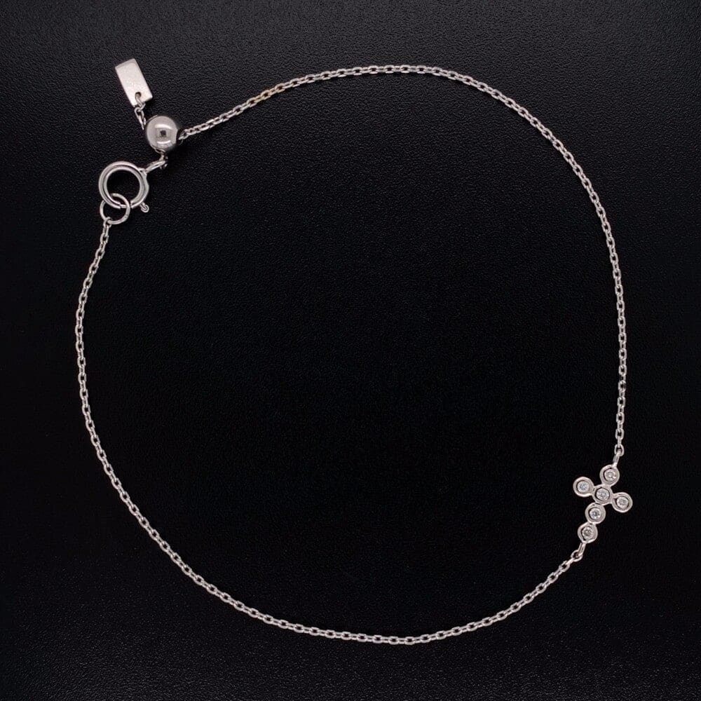 14K WG Bezel Set Diamond Sideways Cross Chain Bracelet 7" at Regard Jewelry in Austin, Texas - Regard Jewelry