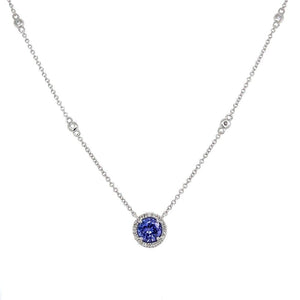 14K WG EFFY .75ct Round Tanzanite and .11tcw Diamond Halo Necklace 2.7g, 18" at Regard Jewelry in - Regard Jewelry