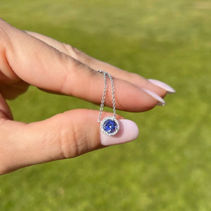 14K WG EFFY .75ct Round Tanzanite and .11tcw Diamond Halo Necklace 2.7g, 18" at Regard Jewelry in - Regard Jewelry
