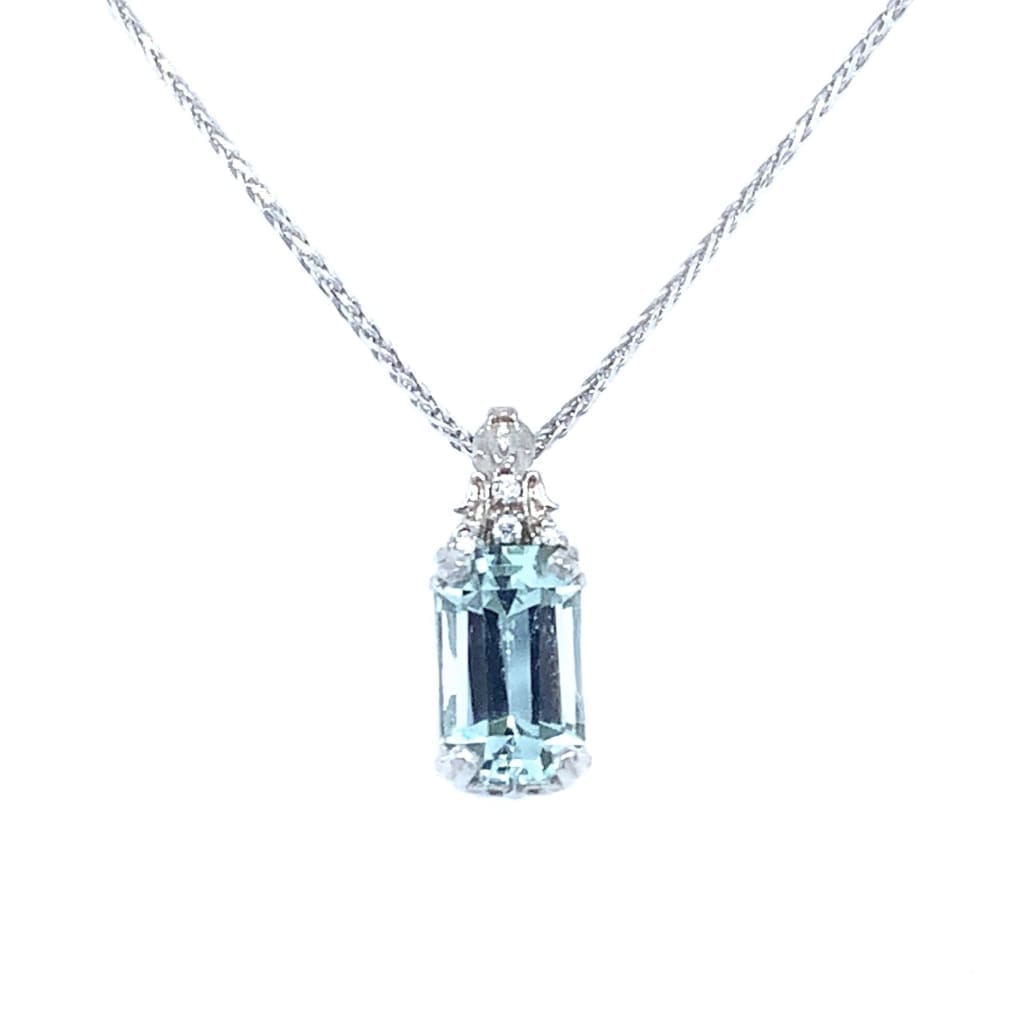 14K WHITE GOLD WITH 1.25CT AQUAMARINE AND .08CT DIAMONDS PENDANT IN AUSTIN, TX. - Regard Jewelry