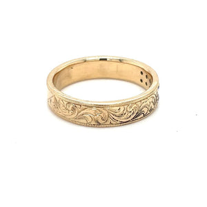 14k Yellow Band With Ideal Cut Diamonds and Handengraving at Regard Jewelry in Austin, Texas - Regard Jewelry