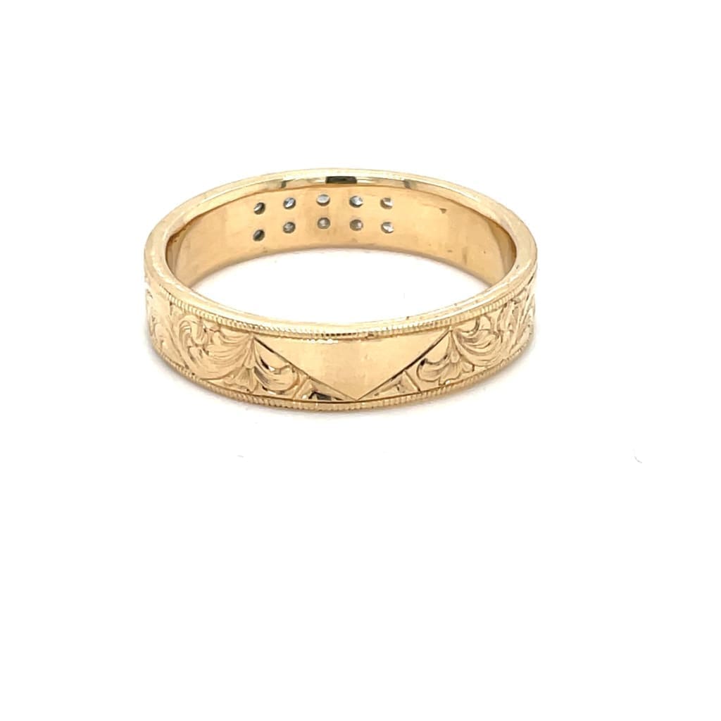 14k Yellow Band With Ideal Cut Diamonds and Handengraving at Regard Jewelry in Austin, Texas - Regard Jewelry