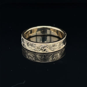 14k Yellow Band With Ideal Cut Diamonds and Handengraving at Regard Jewelry in Austin, Texas - Regard Jewelry