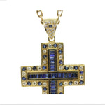 Load image into Gallery viewer, 14K YELLOW GOLD CROSS WITH DIAMONDS AND SAPPHIRES IN AUSTIN, TEXAS - Regard Jewelry
