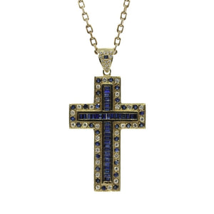 14K YELLOW GOLD CROSS WITH DIAMONDS AND SAPPHIRES IN AUSTIN, TEXAS - Regard Jewelry