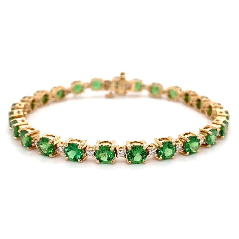 14k Yellow Gold Green Tsavorite and Diamond Line Bracelet at Regard Jewelry in Austin, Texas - Regard Jewelry