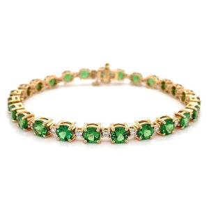 14k Yellow Gold Green Tsavorite and Diamond Line Bracelet at Regard Jewelry in Austin, Texas - Regard Jewelry