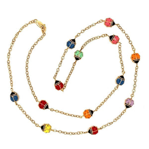 14K YG Rainbow Enamel LADY BUG Station Necklace 4.8g, 24" at Regard Jewelry in Austin, Texas - Regard Jewelry