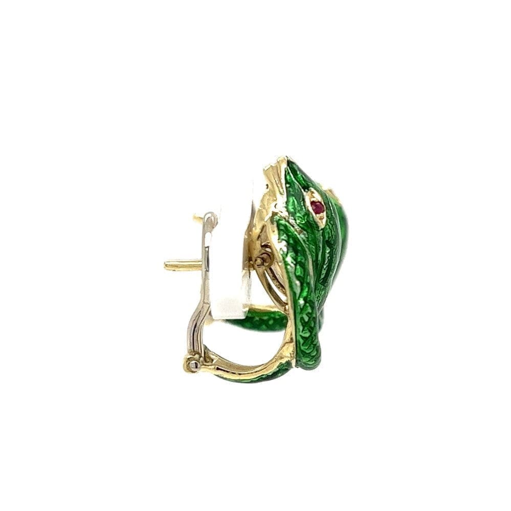 14K YG VICTOR MAYER Green Enamel Serpent Earrings w/Ruby Eyes 9.0g at Regard Jewelry in Austin, - Regard Jewelry